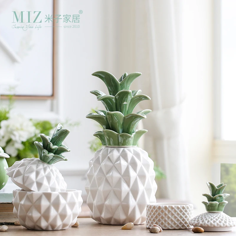 

Miz 1 Piece Storage Jars Suger Bowl Pineapple Storage Bottle With Cover Ceramic Jar Household Container Figurines