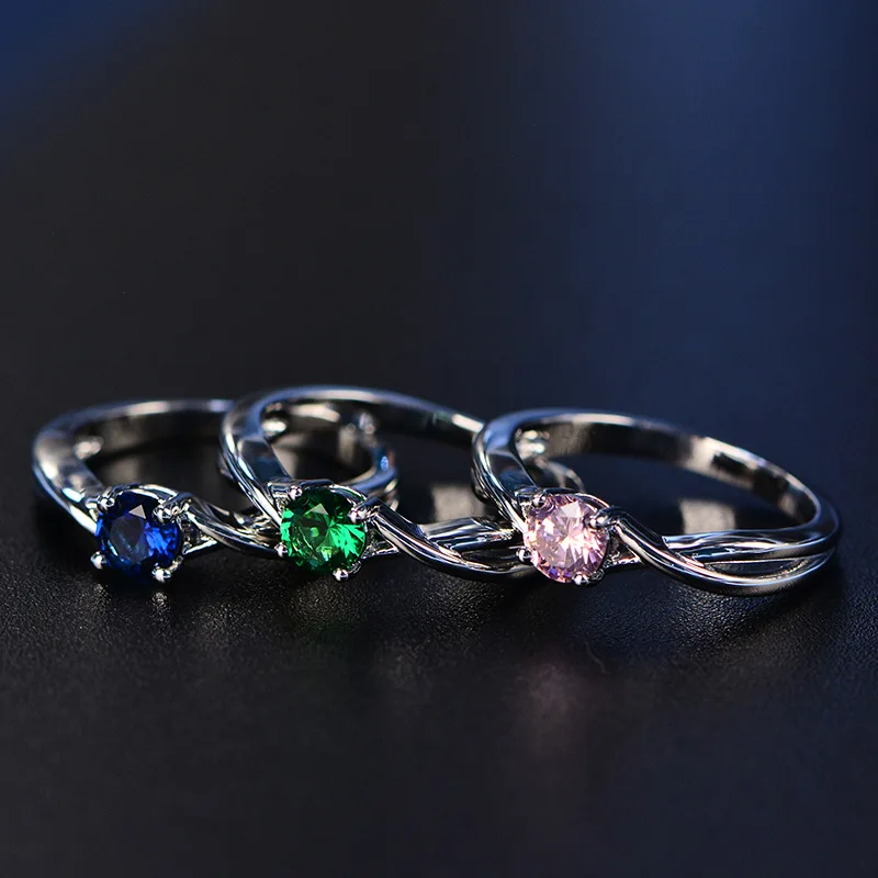 PANSYSEN сапфировое Серебро 925 кольцо ювелирные изделия Ringen 5 мм Diamond для женщин Свадебные Кольца из стерлингового серебра 925 для