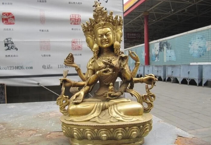 

fast shipping USPS to USA S2783 8"Tibet Buddhism fane Brass Copper Refined Ushnishavijaya Kwan-yin Buddha Statue