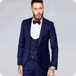 Темно-синие классический Для мужчин костюмы Свадебный костюм для жениха двубортный жилет Человек пиджак для костюма Masculino максимумом