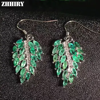 

ZHHIRY Women Big Natural Emerald Drop Earrings 925 sterling silver Genuine Gem Stone Fine Jewelry