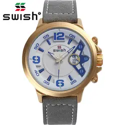 SWISH Новый Часы Мужские лучший бренд класса люкс модные креативные кожаные водостойкие кварцевые наручные часы Relogio Masculino