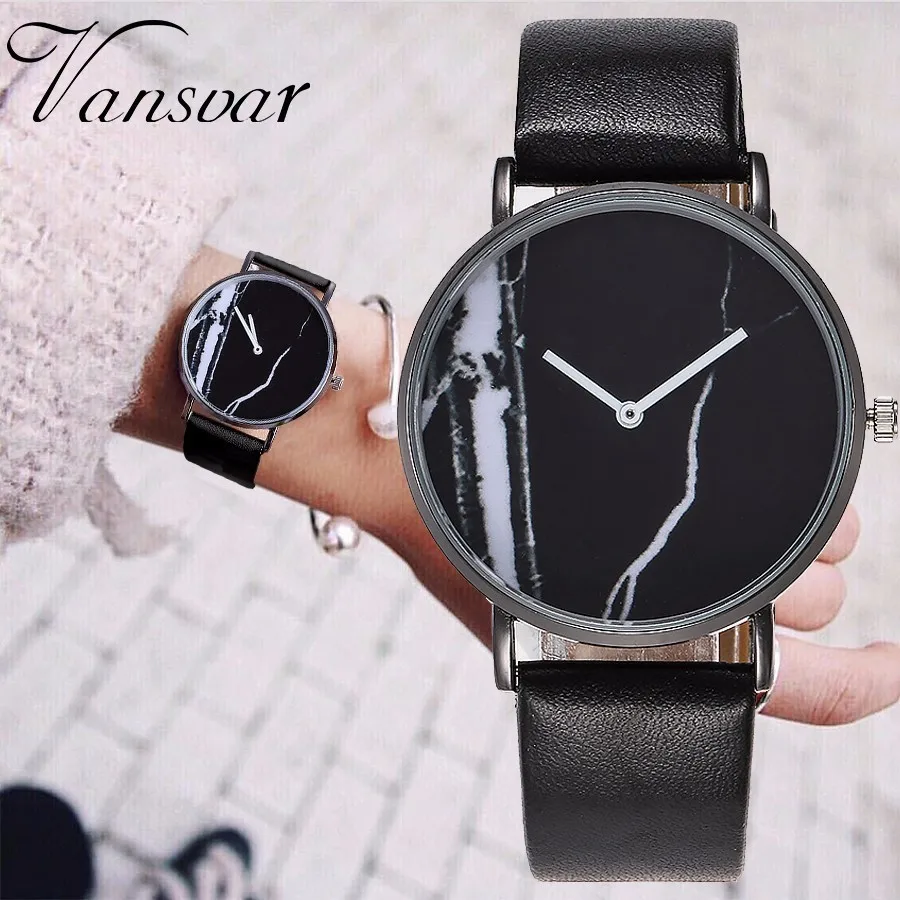 

Women Men Fashion Creative Marble Dial Quartz Watches Leather Strap Wristwatches Vansvar Clock Relogio Feminino Dropshipping