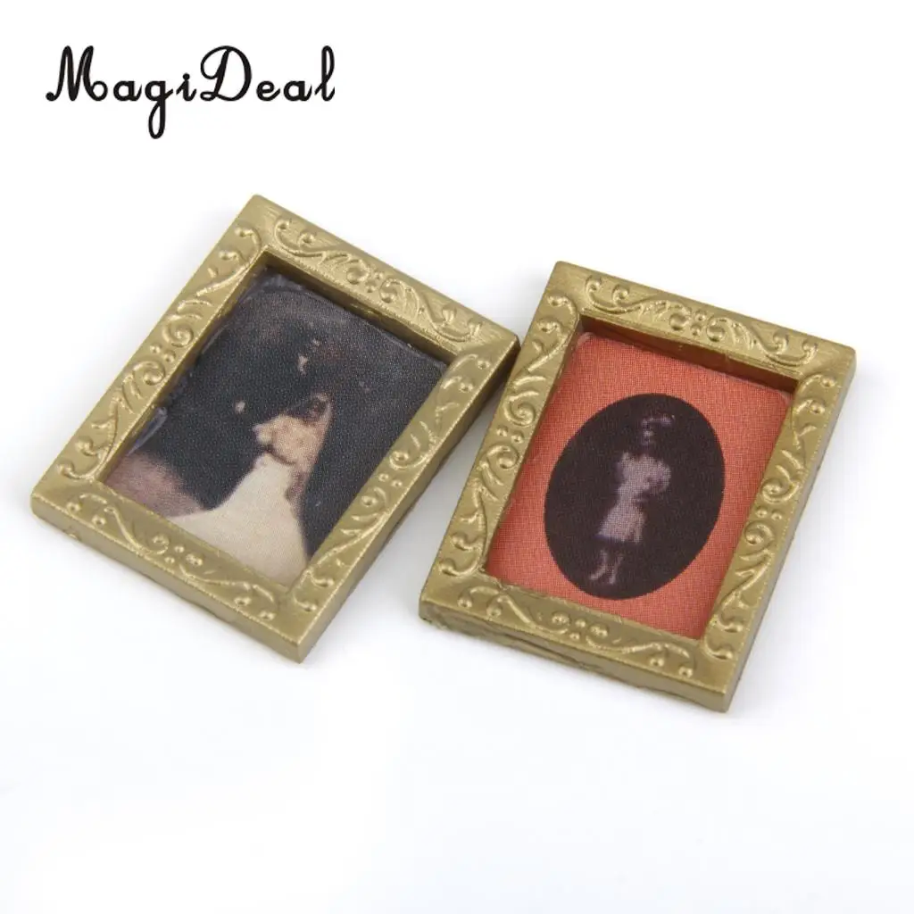 4Pcs 1/12 Dollhouse Resin Miniature Frame Mural Wall Painting for Dolls House Living Room Bedroom Furniture Decor Acc Toys