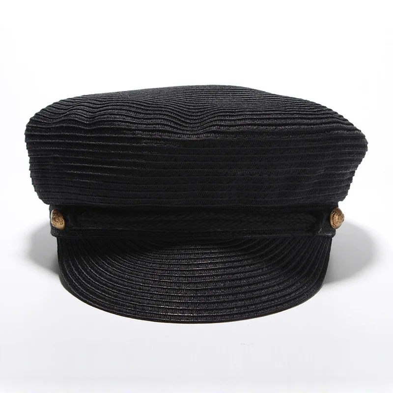 Fashion Punk Style Straw Hat Women Flat Top Army Cap Female Cool Solid Color Baseball Caps Summer Ladies Outdoor Sun Hats CP0199 (4)