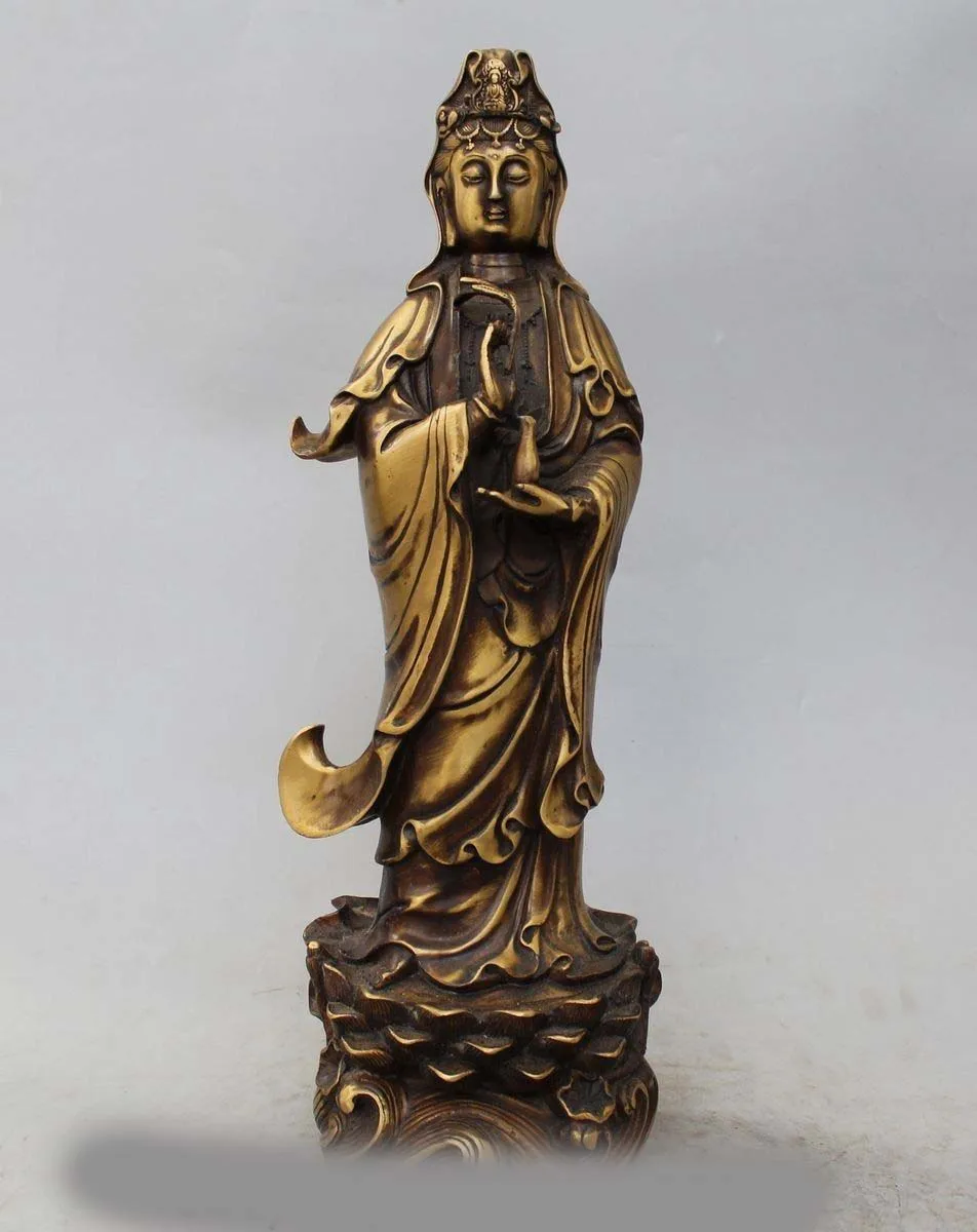 

17" Chinese Buddhism Bronze Stand Kwan-yin Guan Yin Boddhisattva Goddess Statue