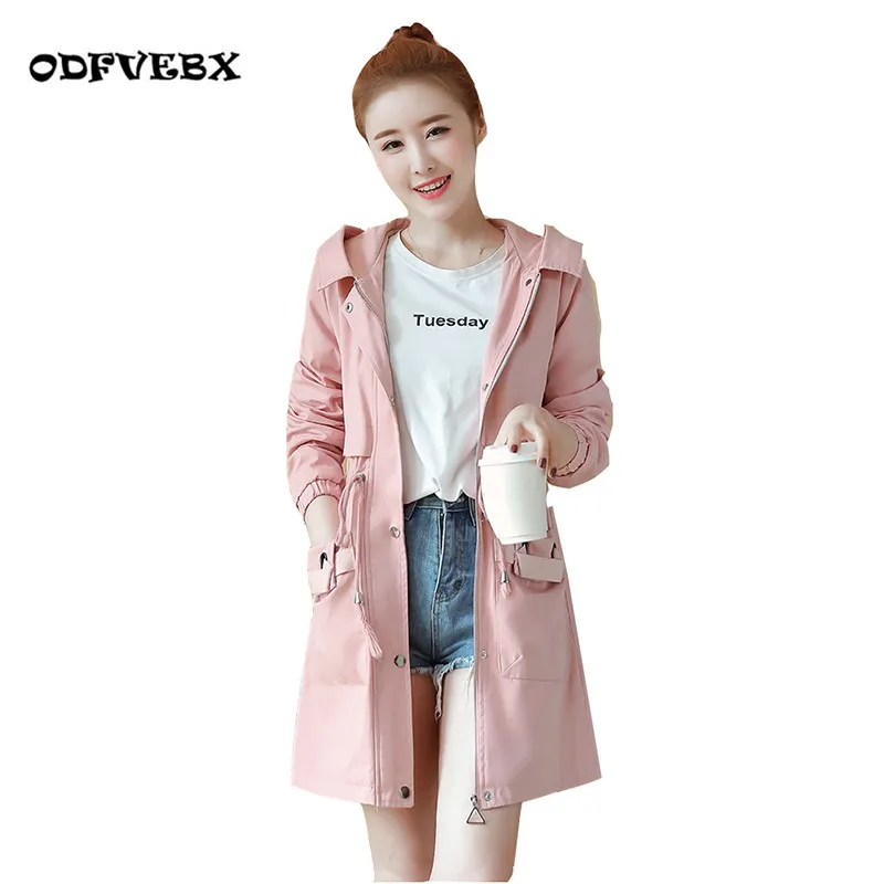 

2019 New Spring 4 Color Jackets Women Medium Length Autumn Large Hooded Casual Student BF Windbreaker Jacket ODFVEBX HY620