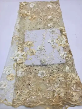 

Wedding evening dress fabric high quality embossed with beads embroidered French Nigeria lace fabric 3027-1 African lace fabric