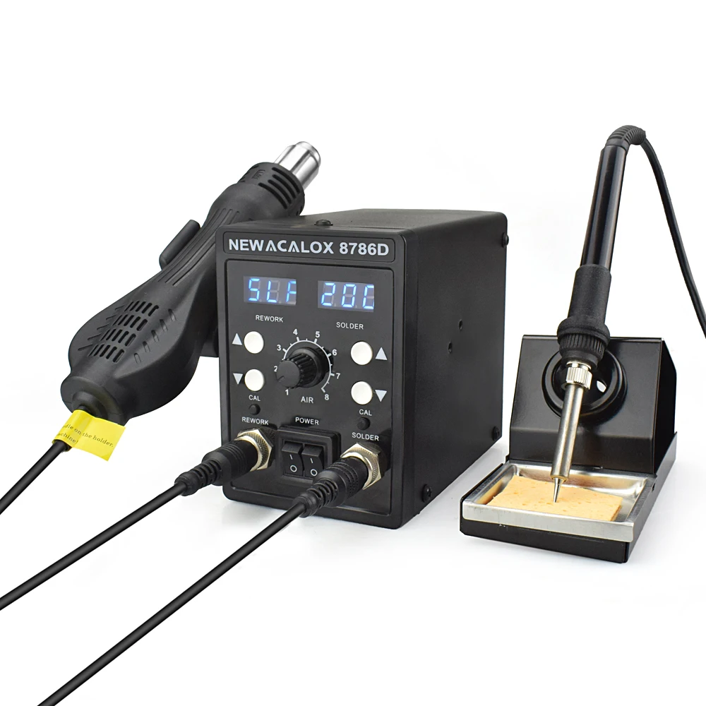 NEWACALOX 220V 750W Hot Air Gun 60W Soldering Iron Double LED Digital Adjust 2 In 1 SMD BGA Rework Soldering Station Welding Set