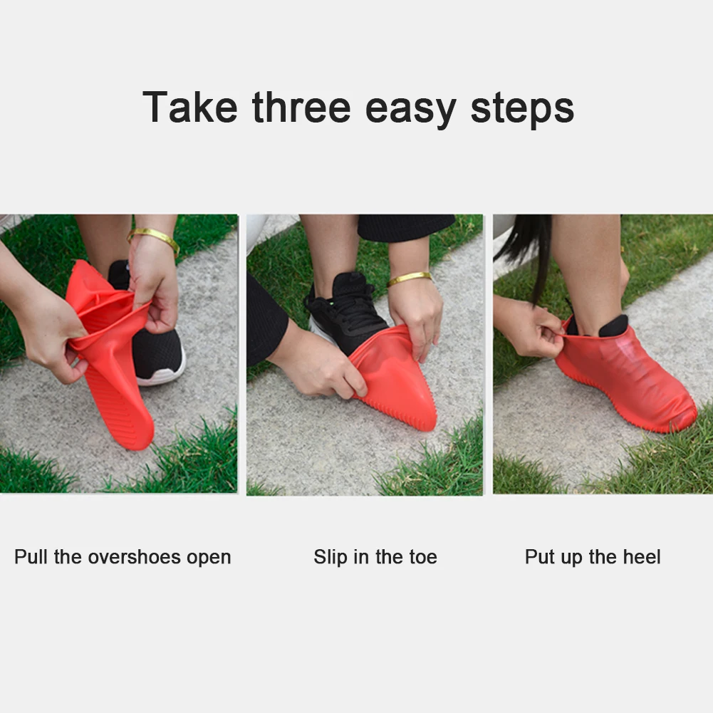 

Men Women Silicone Protective Shoe Cover Rainproof Wear Resistant Non Slip Outdoor Travel Waterproof Elastic Thick Sole 2PCS
