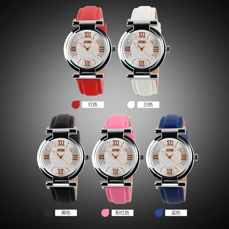 SKMEI 9075 женские часы водонепроницаемые с кожаным ремешком Модные кварцевые часы люксовый бренд наручные часы Relogio Feminino XFCS
