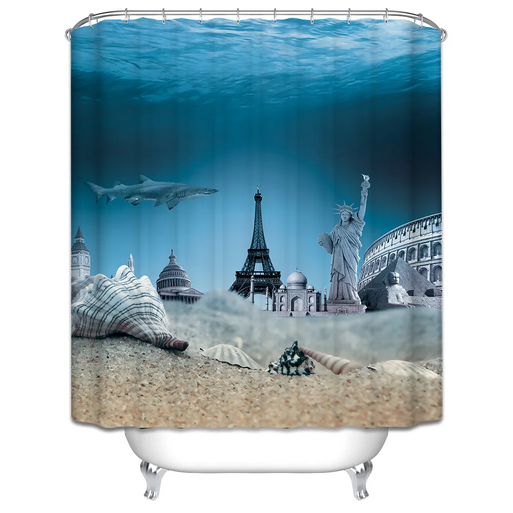 Christmas Shower Curtain beach scenery lighthouse bath curtain Fabric