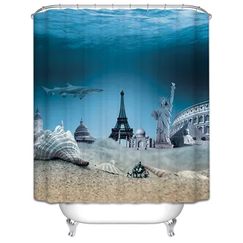 

Christmas Shower Curtain beach scenery lighthouse bath curtain Fabric 3d Waterproof curtain for bathroom accessories set hooks