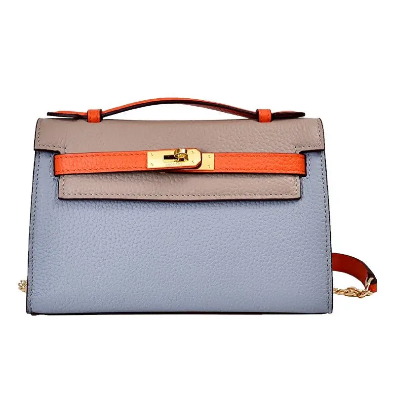 

LOEIL Leather lychee color matching small bag chain bag female hit color single shoulder Messenger bag tide