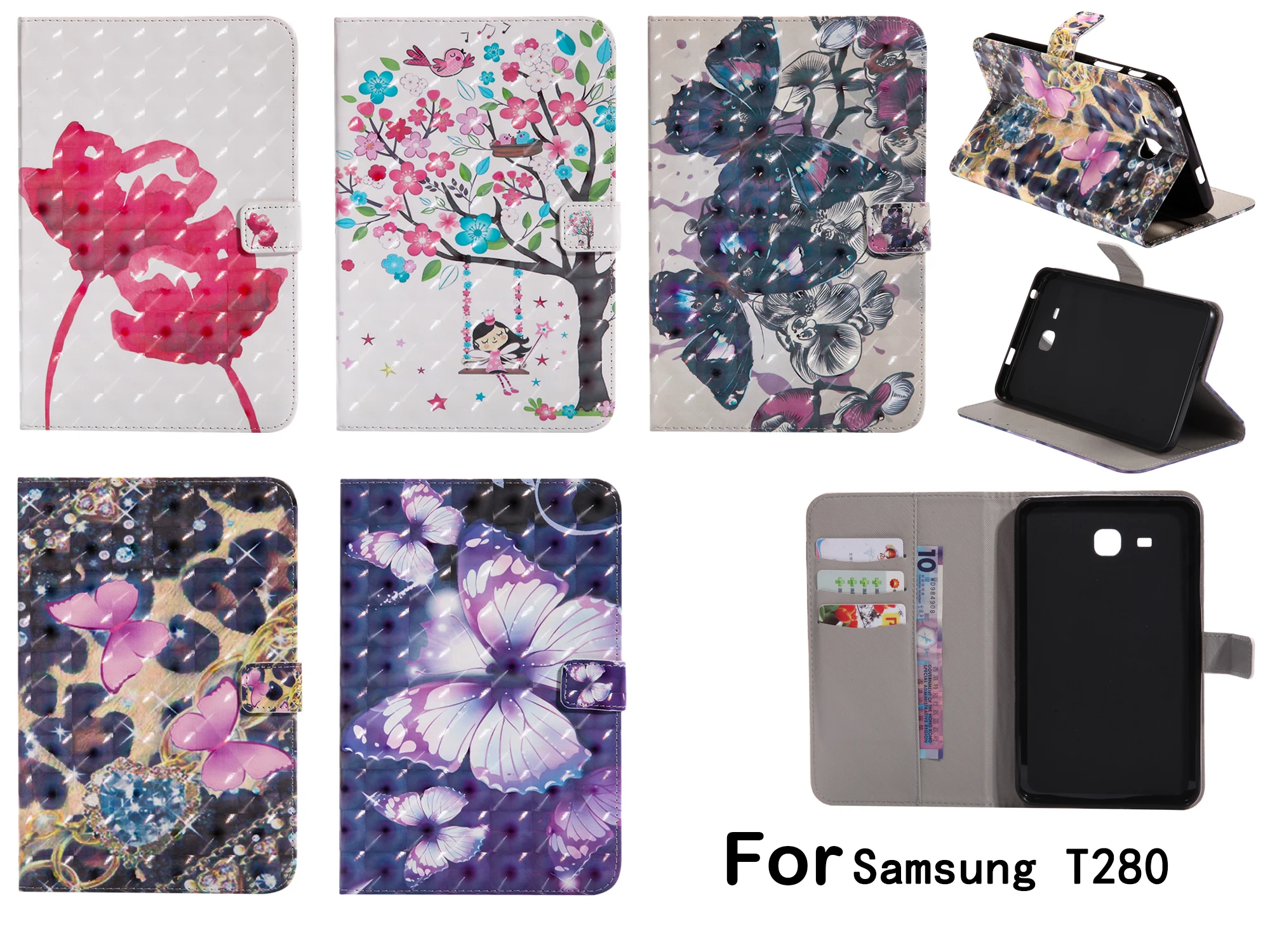 New Casual 3D Painted Cases For Samsung Galaxy T280 SM-T280 Ultra Slim Magnetic PU Flat Cover Animal prints Tablets Floral Case |
