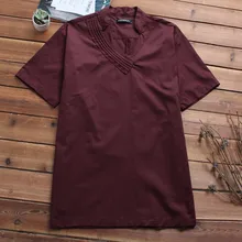 INCERUN летняя брендовая мужская рубашка с коротким рукавом, свободная тонкая хлопковая льняная рубашка, мужские Модные однотонные трендовые рубашки с v-образным вырезом