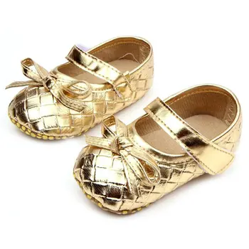 

Baby Girl Kid Shiny Leather Bow Plaids Soft Sole Princess Shoes 0-12M