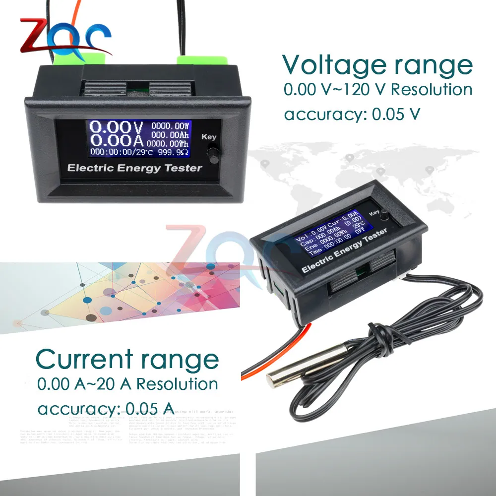 

DC 120V 20A LCD Display Voltmeter Monitor Current Voltage Meter Ammeter Power Energy Capacity Impedance Multifunction Tester