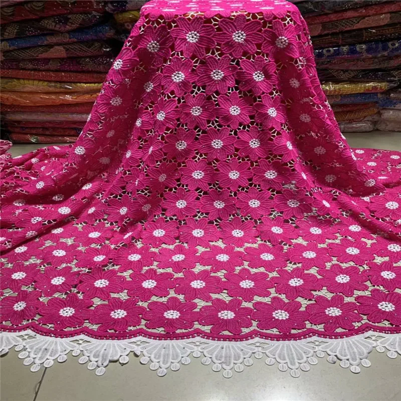 

French Net Lace Fabric 2019 Latest African Guipure Lace Fabric With Stones Embroidery Mesh Tulle Cord Lace For Ladies