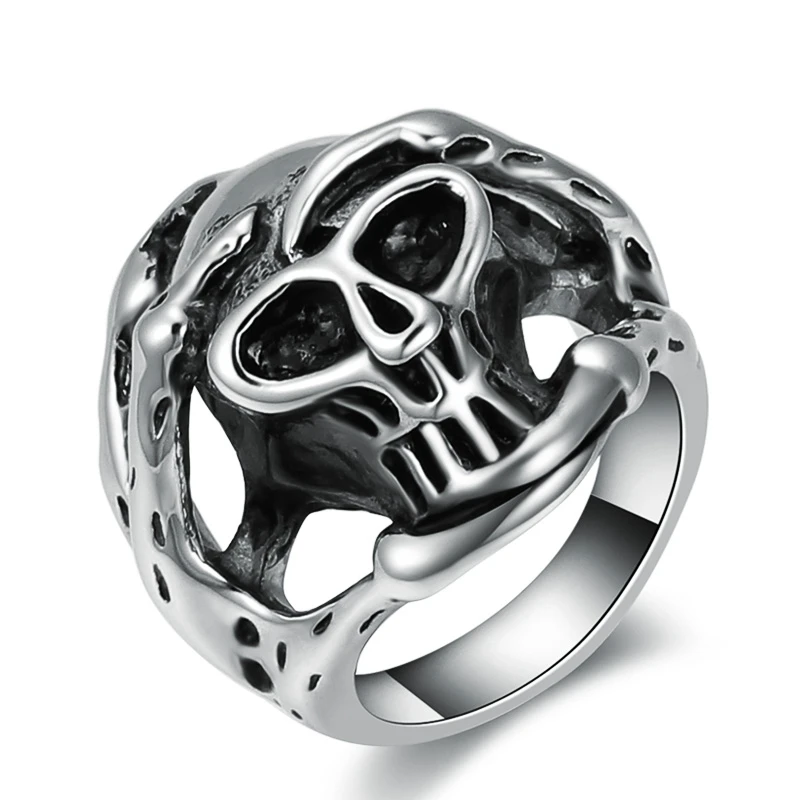 High Quality Stainless Steel Silver Color Claw Skull Head Rings For Men