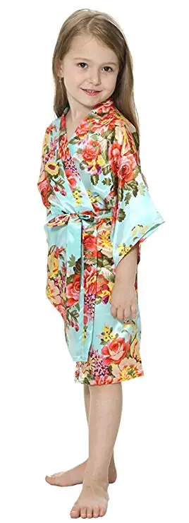 Новинка, детское атласное шелковое кимоно для девочек, банный халат с цветочным рисунком, ночная рубашка, ночное белье подружки невесты для спа, вечерние, на свадьбу, день рождения