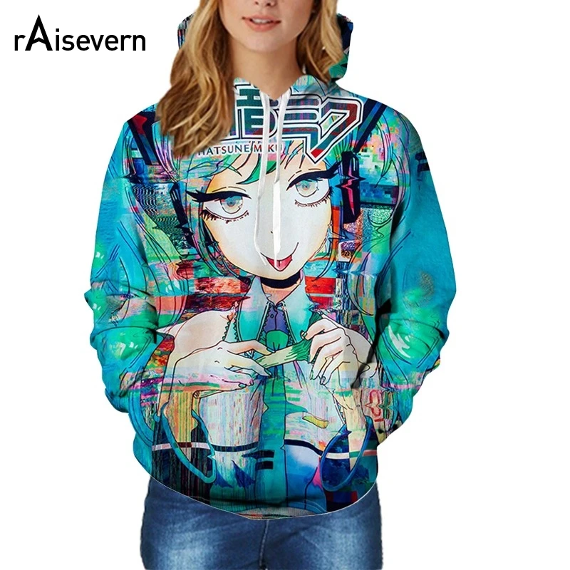  Raisevern Hot Hatsune Miku Design 3D Hoodies HD Pattern Full Printed Women Men Unisex Hooded Sweats