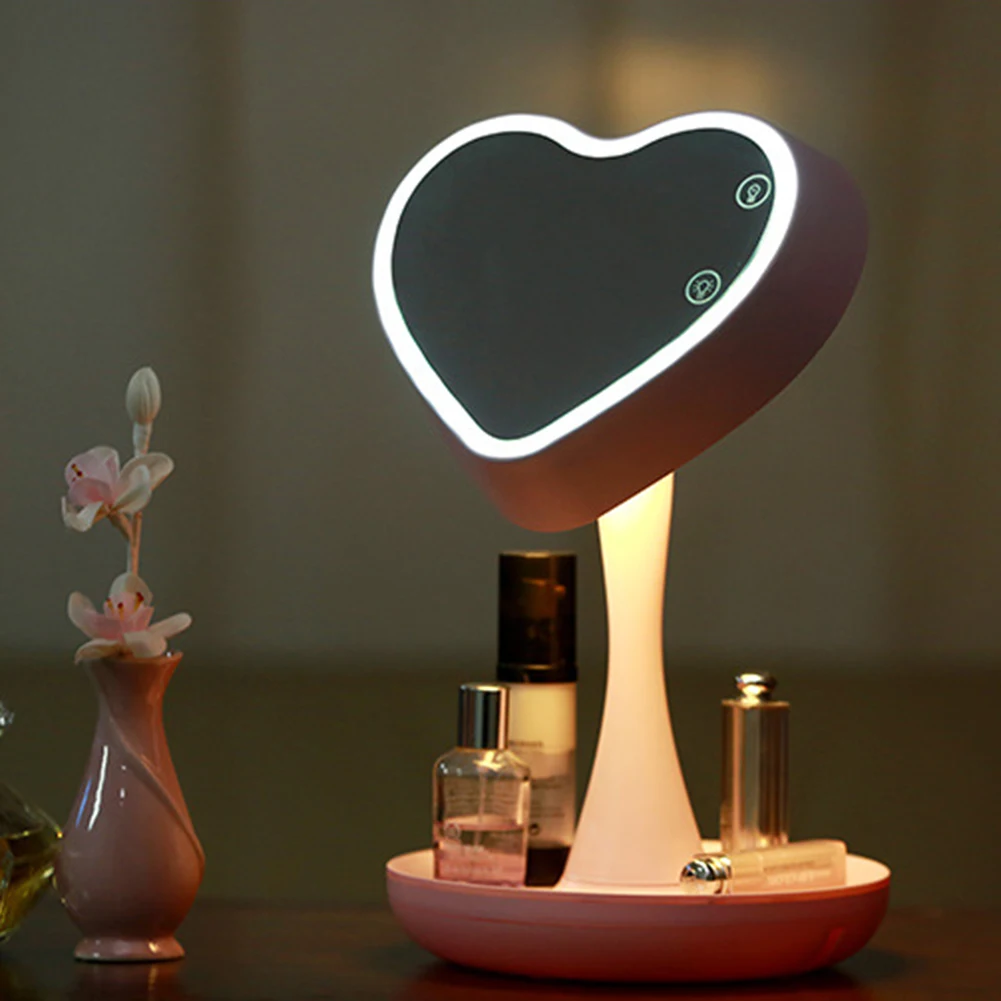 

High Quality Heart Shaped LED Light Makeup Mirror TouchSensor Cosmetic Table Mirror Lamp VE