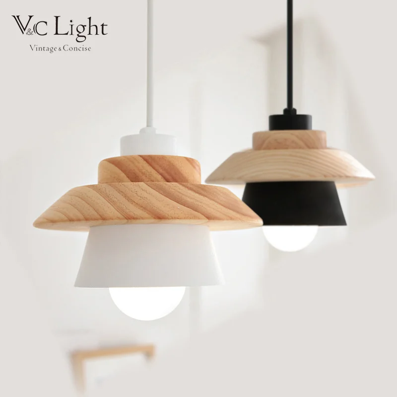 

Scandinavian LOFT lamp shadefor Kitchen chandelier e27 220v for decor Lustre Nordic Oak Wood Lamp LED Bulb Suspension Luminaria