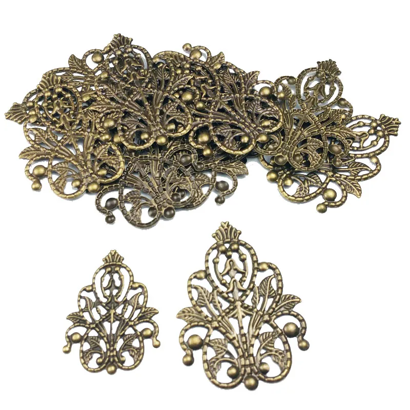 40mm 20pcs Wholesale Filigree crafts Hollow Embellishments Findings,Jewelry Accessories,Bronze Tone ornaments