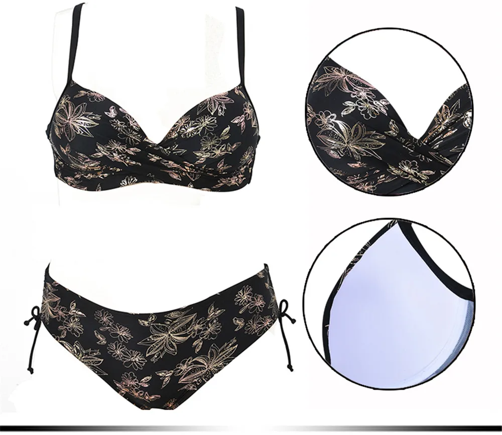 Plus size 6XL Big Chest Push Up bikini 2018 Large Size Swimwear Swimsuit For Women Retro Bathing Suit Bandage Floral Bikini set (21)