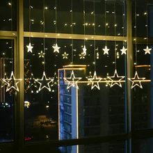 JUNJUE Holiday Lighting LED Fairy Star Curtain String luminarias Garland Decoration Christmas Wedding Pentagram String Light цена JUNJUE Holiday Lighting LED Fairy Star Curtain String luminarias Garland Decoration Christmas Wedding Pentagram String Light цены онлайн