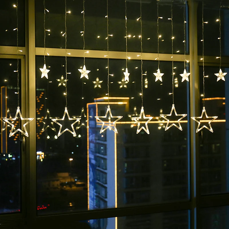 JUNJUE Holiday Lighting LED Fairy Star Curtain String luminarias Garland Decoration Christmas Wedding Pentagram String Light