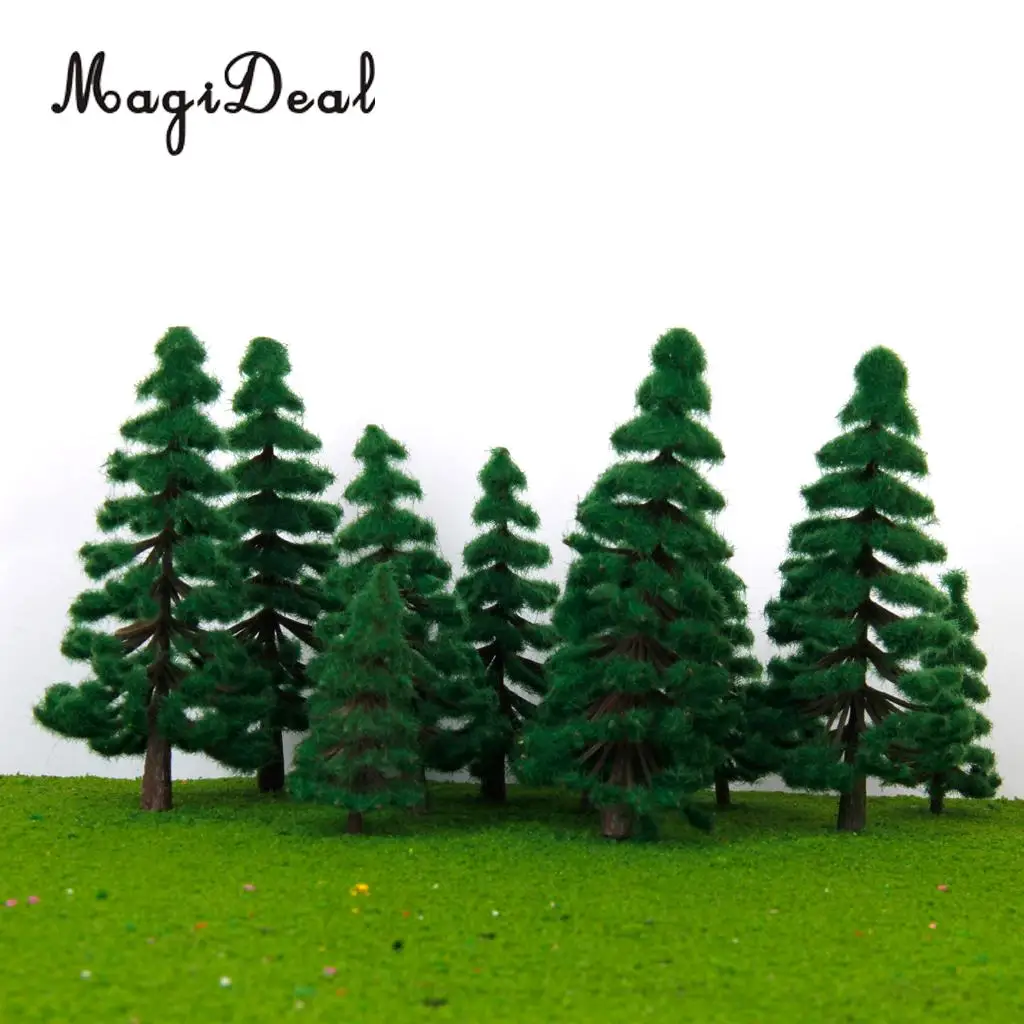 16Pcs Plastic Model Railway Railroad Forest Street Diorama Scenery Building Layout Green PIne Tree HO OO N Scale