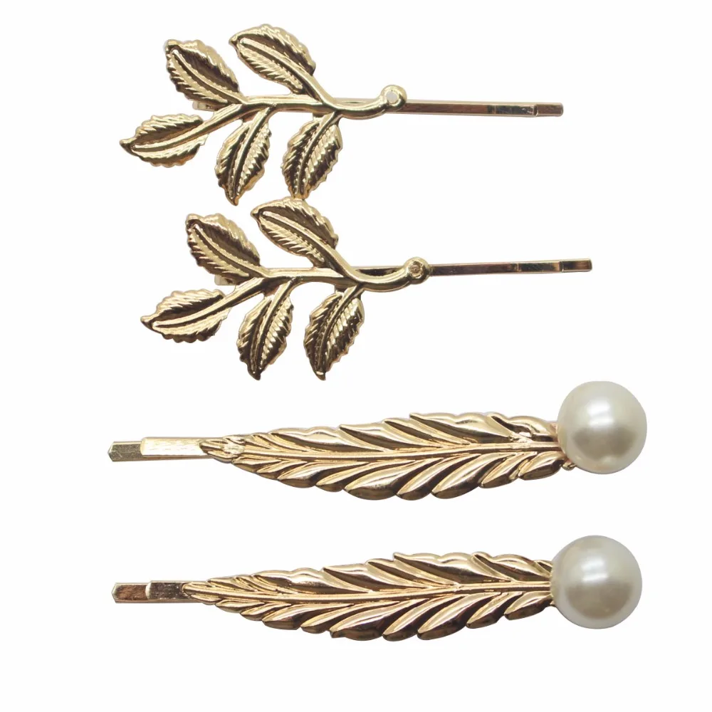 2017 gold leaves hair clips graceful long leaves barrettes bobby pins