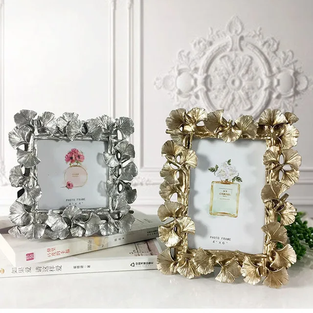 

4/6 Inch Ginkgo Leaf Frame European Retro Resin Desktop Photo Frame Creative Set Nordic Wedding Photo Frame Home Decor ZM151
