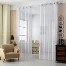 New Top European Solid Tartan Semi-Shade Tulle Curtains Polyester General Pleated Grommet Top or Living Room-A0485