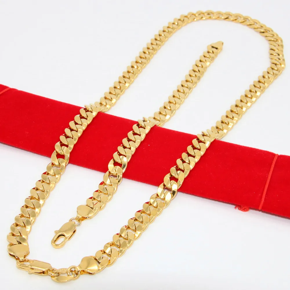 

Mens Jewelry Set Yellow Gold Filled Solid Flat Cut Curb Link Chain Necklace + Bracelet (24 inches + 8.26 inches)