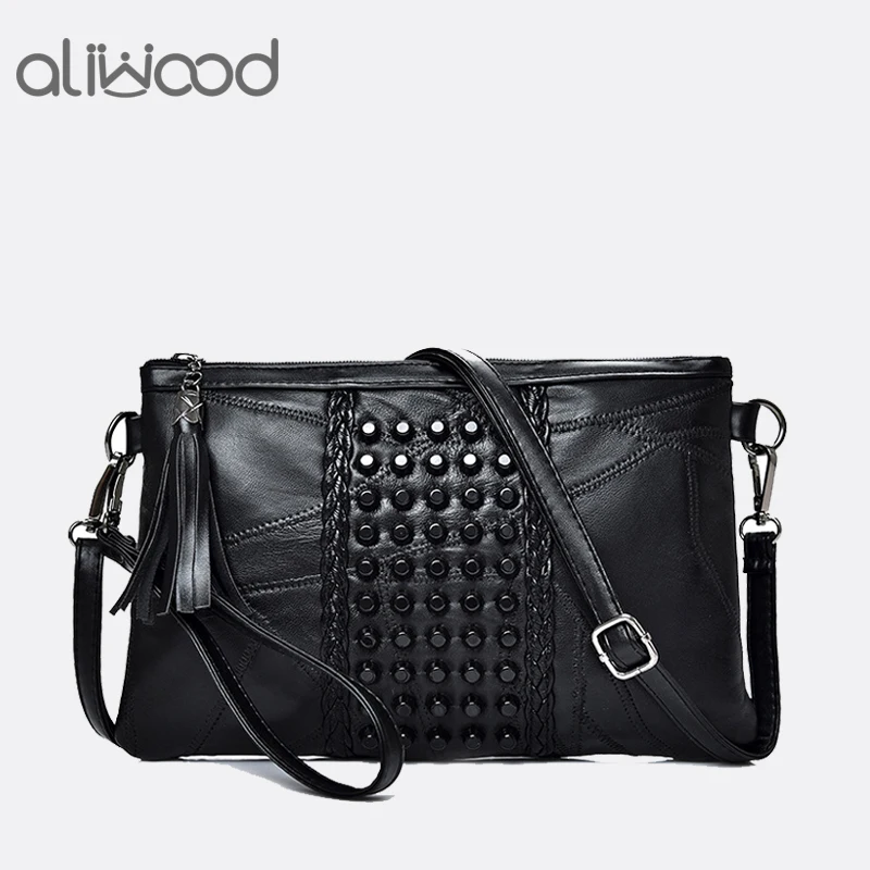 Aliwood النساء جلد طبيعي شرابة الكتف حقيبة ساعي الماس مخلب عالية الجودة السيدات Crossbody أكياس حقيبة يد Bolsas