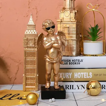 

Angel Boy Wearing Black Glasses Home Decor Accessories Figurine Living Room Ornament Objects Office Resin Gift