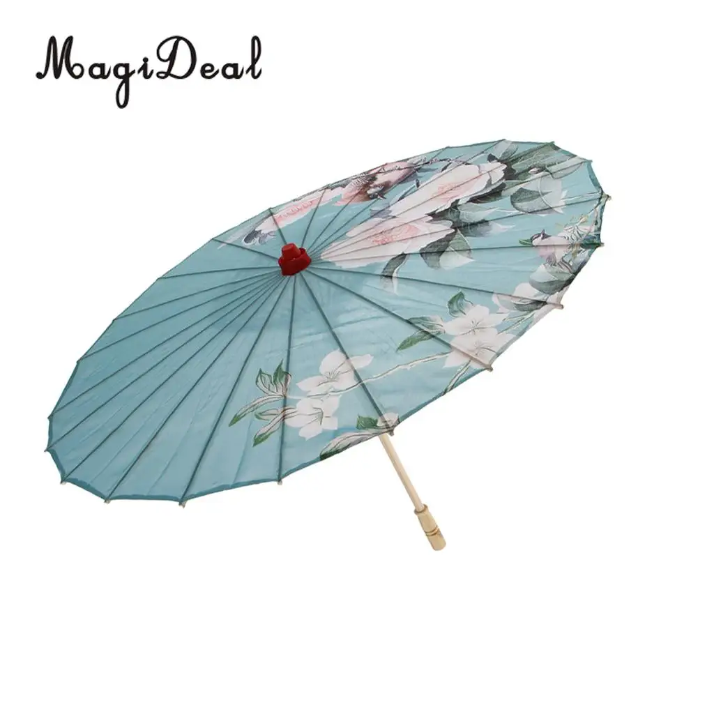 MagiDeal Vintage Chinese Umbrella Silk Cloth Parasol Wedding Party Dance Prop 9 Artificial Dried Flowers