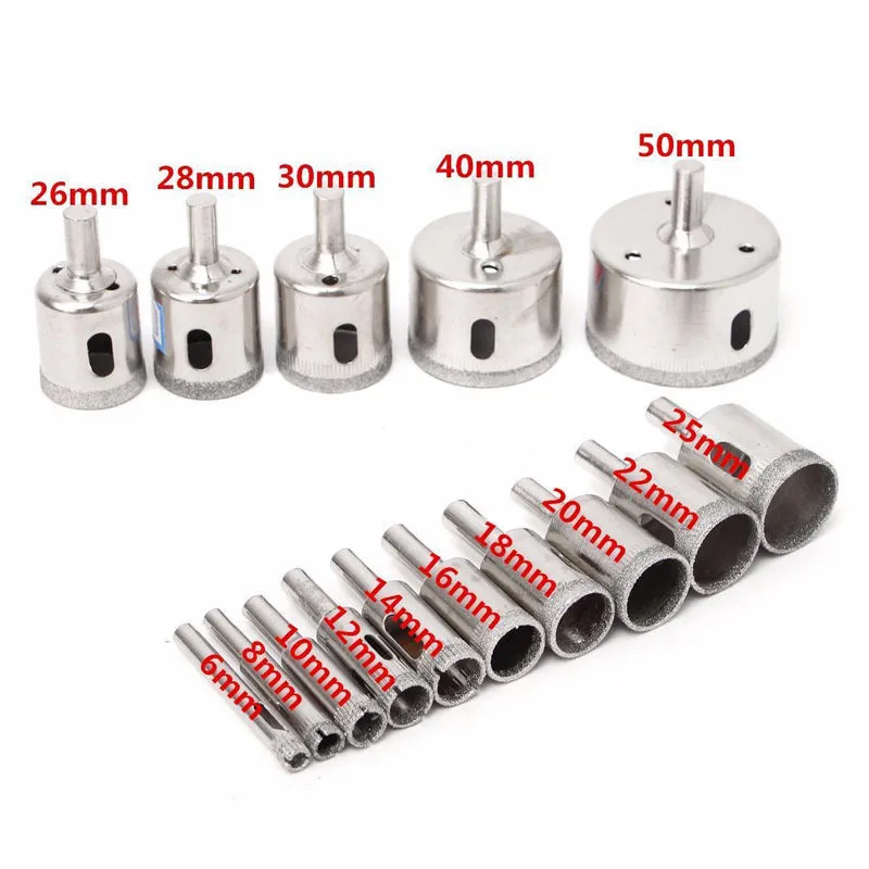 15 in 1 Diamond Metal Tool Drill Bit Sets Hole Saw Set For Glass Ceramic Marble 6mm-50mm T0.01