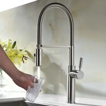 

Polished Chorme Or Nickel Brushed Pull Dowm Kitchen Sink Faucet Deck Mounted Hot And Cold Water Dual Sprayer Kitchen Faucet