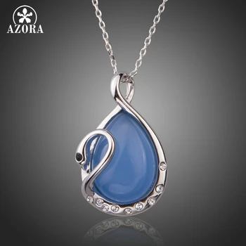 

AZORA Water Drop Blue Stone with Crystal Swan Drop Pendant Necklace TN0187