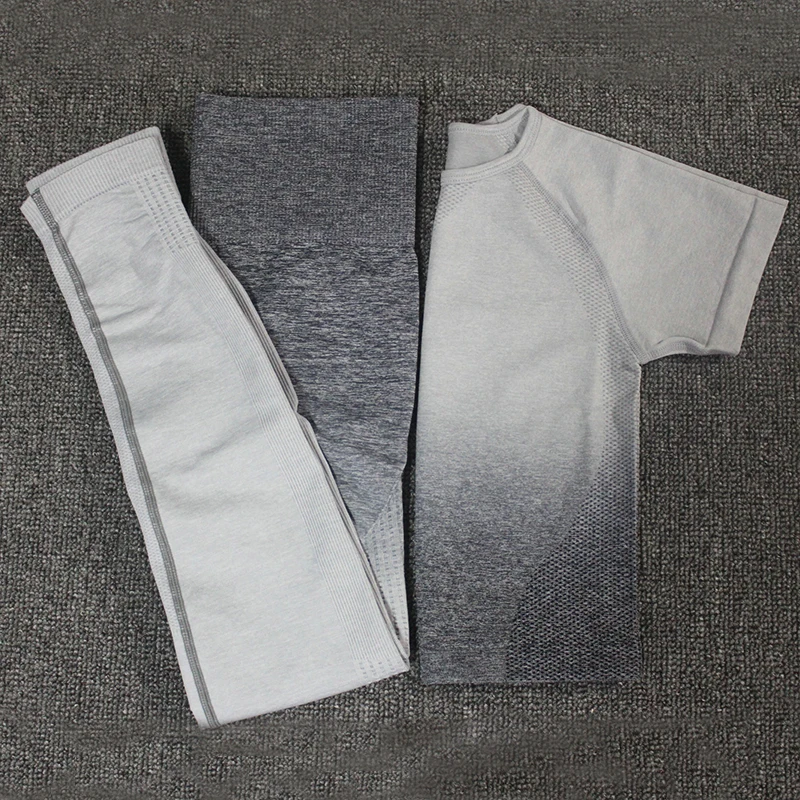2PCS-Ombre-Energy-Seamless-Women-Sport-Suit-Gym-Workout-Clothes-Short-Sleeve-Fitness-Crop-Top-And