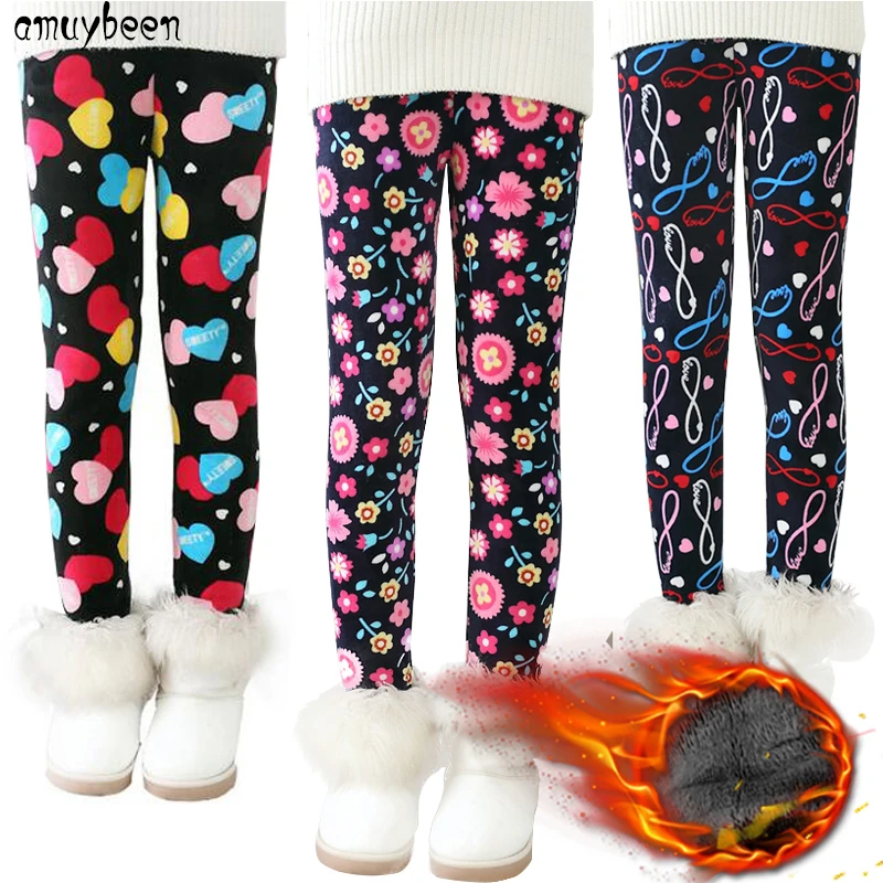 

2018 Hot Girls Leggings Kids Pantalon Fille Children Clothing Velvet Winter Warm Thick Cotton Printed Toddler Pants