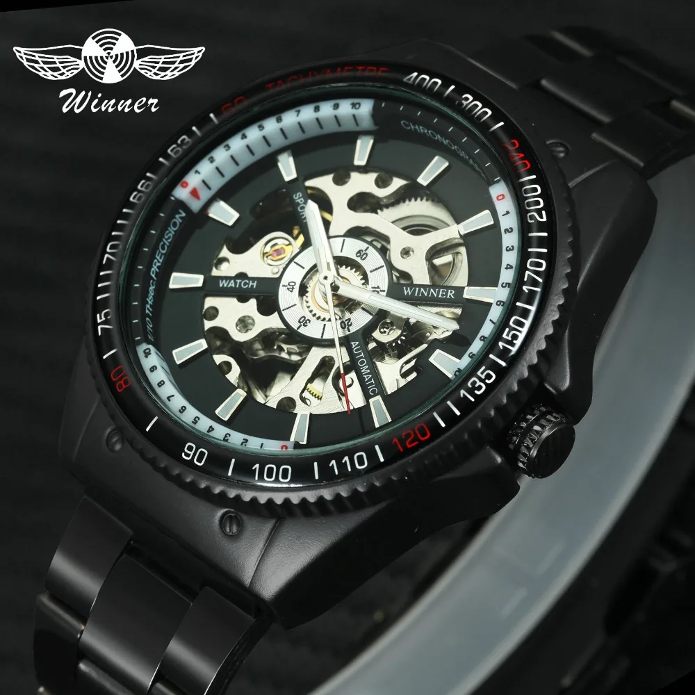 

WINNER Men Sports Casual Automatic Mechanical Watch Stainless-steel Strap Skeleton Movement Fashion Cool Design Wristwatch + BOX