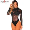 SEBOWEL-Body Sexy de fiesta para mujer, bodys de manga larga de malla negra y plata con tachuelas de cuello falso, ropa de cuerpo para mujer 2022 ► Foto 1/6