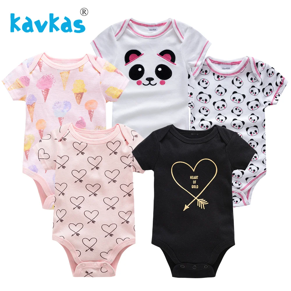 

Kavkas 5Pcs Baby Rompers Summer Baby Girl Clothes Newborn Cotton Boy Clothing Sets Short Sleeve Printed Roupas Infant Jumpsuits