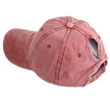 Бейсбольная кепка из хлопка с эффектом потертости, Женский хвостик, красный, черный, серый, темно-синий, армейский зеленый, 6 панелей