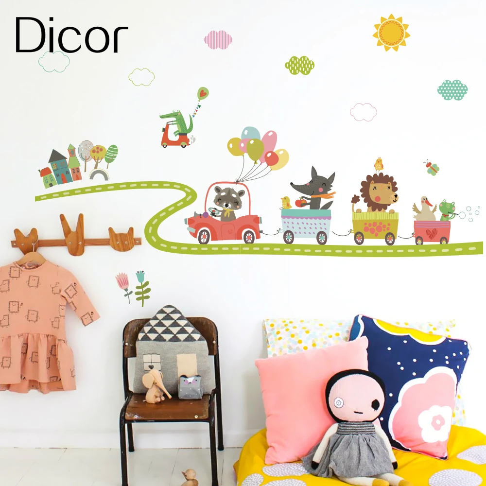 

Happy Animals Series Dicor Brand Wall Sticker Animals Cartoon PVC Diy Papersticker For Kid Rooms Decoration Nursery Children